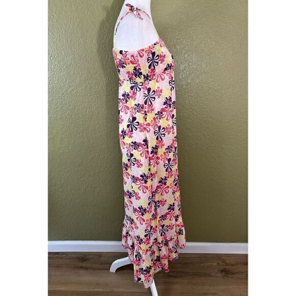 Esprit Women's 12 Flower Power Smocked Maxi Dress Vibrant Pink Yellow Ruffled - Picture 3 of 8